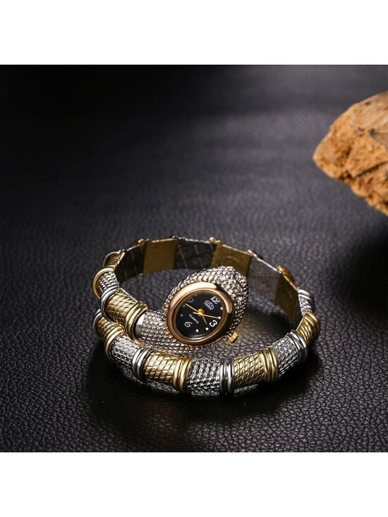 Women\'s Silver Gold Armband Quartz Hip Hop Wrap Cuff Bracelet Snake Bangle Watch main image 6